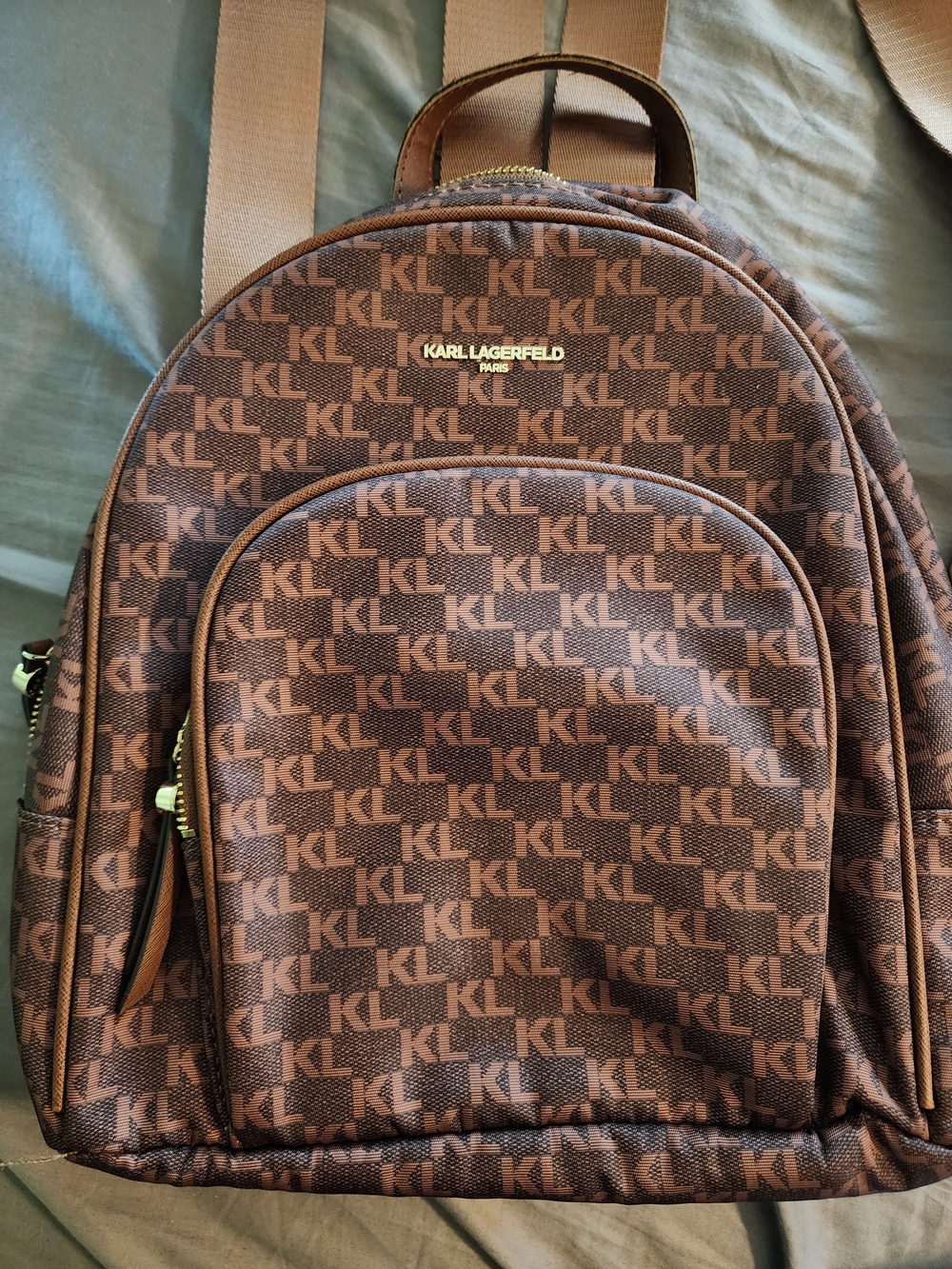 Karl Lagerfeld Brown Monogram Mini Backpack - Picture 2 of 5